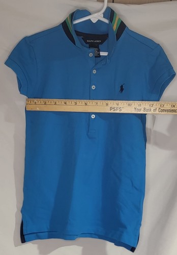 Polo Ralph Lauren Girls Size 8-10 Button Shirt Blue with Stripes Under Collar - Picture 6 of 8