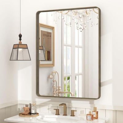 24x32 Bronze Bathroom Mirror Rounded Rectangle Bronze Frame Mirror Brushed