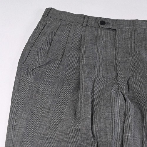 Vtg 40L 33x32 Gray Glenn Check 100% Wool Double Breasted Mens Jacket Pants Suit - Picture 9 of 12