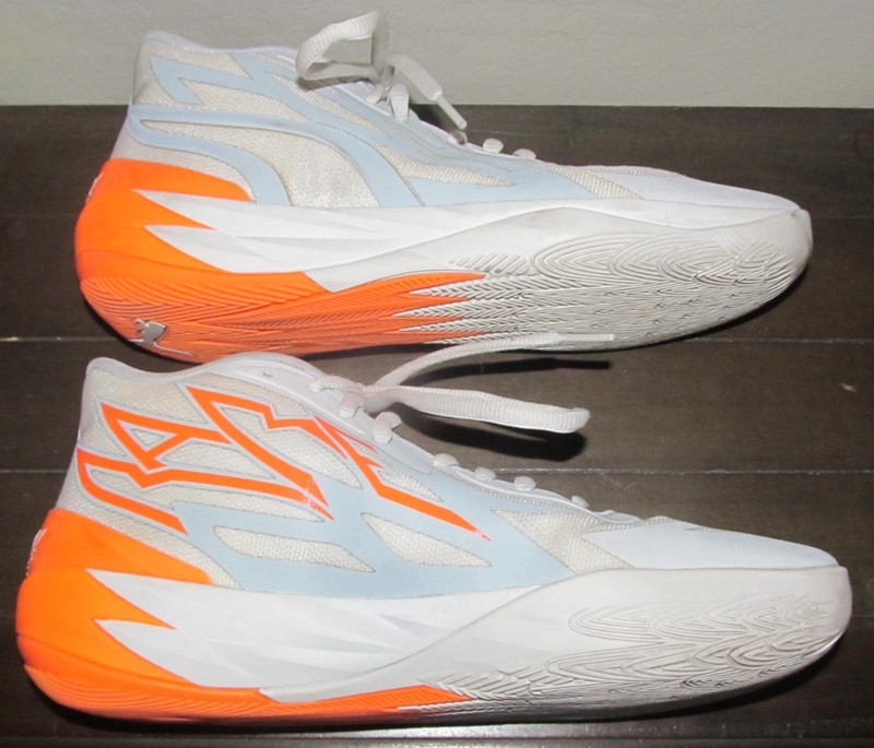 Puma Men's Size 10.5 Platinum Gray Orange Melo Ball Shoes 378288-02 Basketball