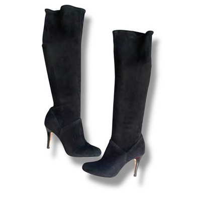 Cole Haan Spike Heel Knee High Sock Boots Sz 7.5 Black Stretch Suede Comfort