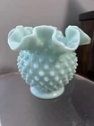 Green Pastel Fenton Hobnail Milk Glass Ruffle Vase 4.5" tall 1950’s