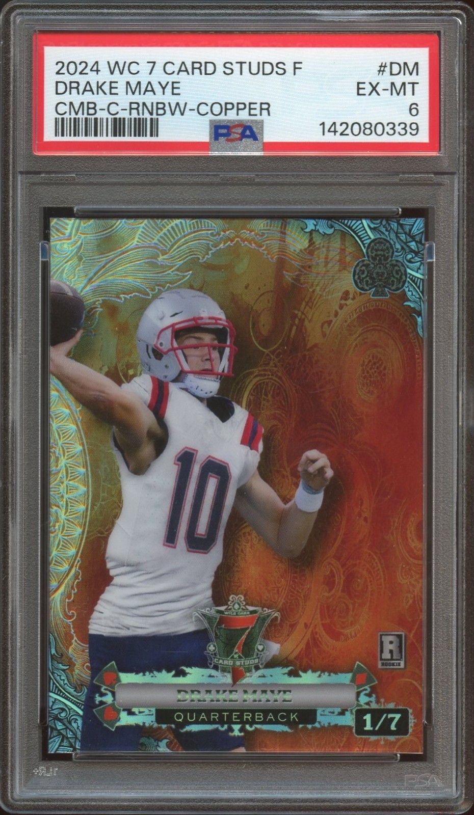 Drake Maye Wild Card 7 Card Studs Combo Flourishes #DM Club-Rainbow Foil-Copper