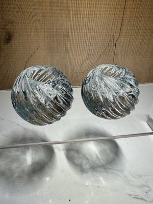 Pair of Vintage Mikasa Style Crystal Swirl Ball Votive Tea Light Candle Holders