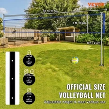 Outdoor Portable Volleyball Net System, Adjustable Height Steel Poles, Professio