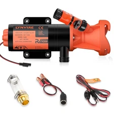 Portable 12V RV Macerator Pump - 12GPM, 10' Lift, Discharge Port, Quick Release