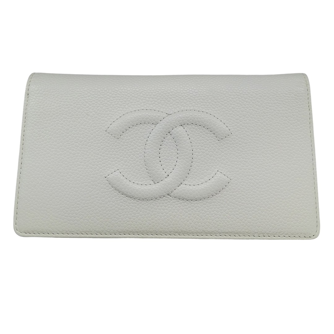 Chanel Wallet For Women Brand Bifold Long Caviar Skin White Used