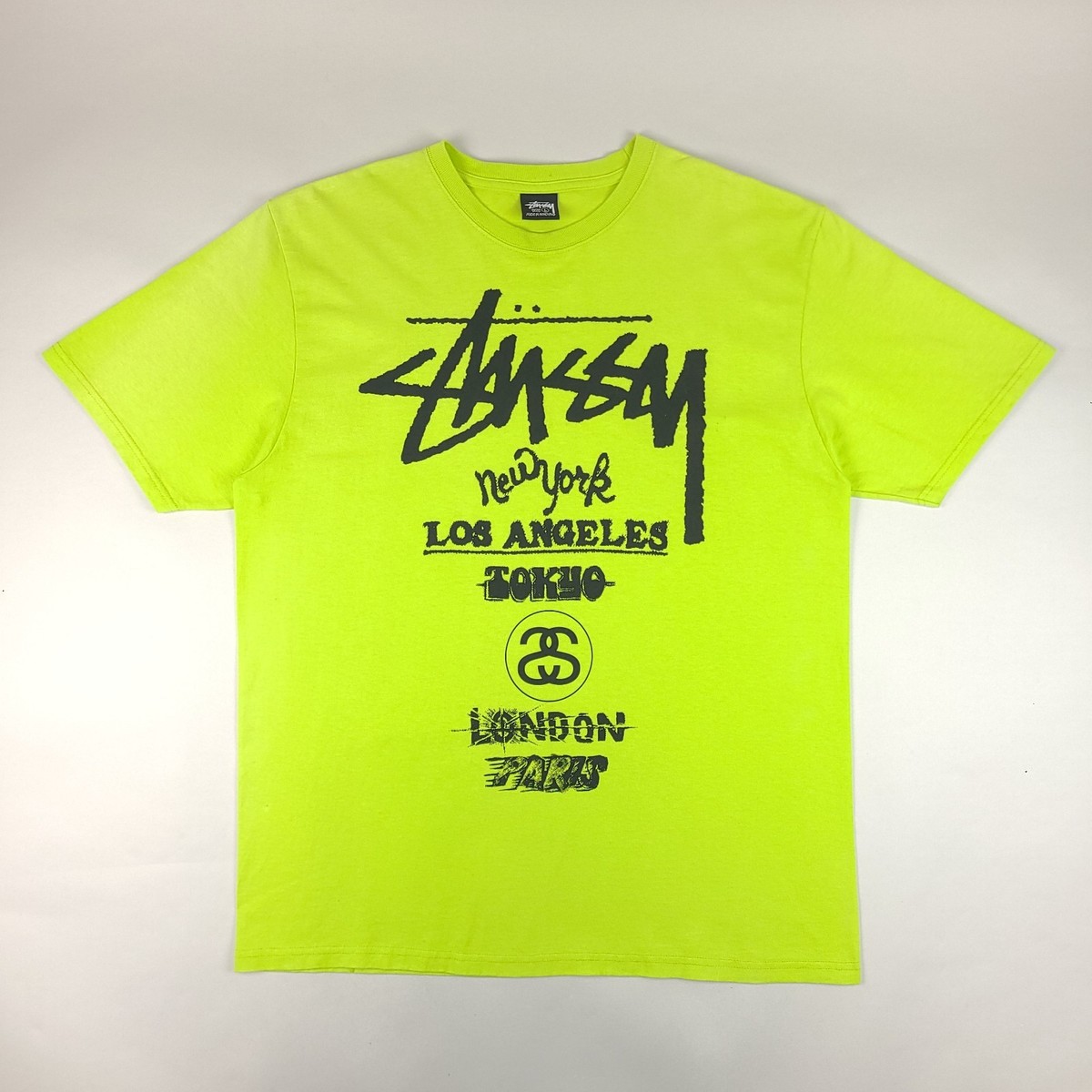Stussy Shirt Mens Large Keylime Green World Tour Hawaii Los