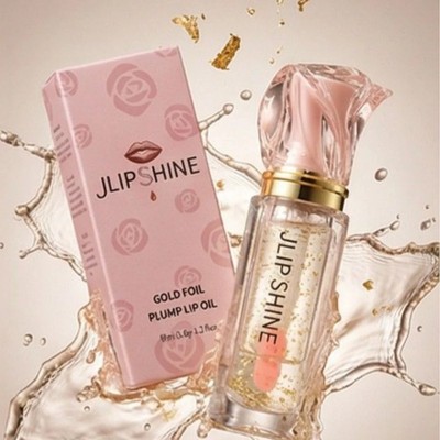 JLipShine Gold foil Plump Lip oil Vitamin E Enchanted Organic & Vegan Peptides