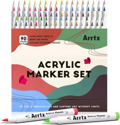 Arrtx Acrylic Markers 90 Colors Premium Brush Tip Paint Pens for DIY Project