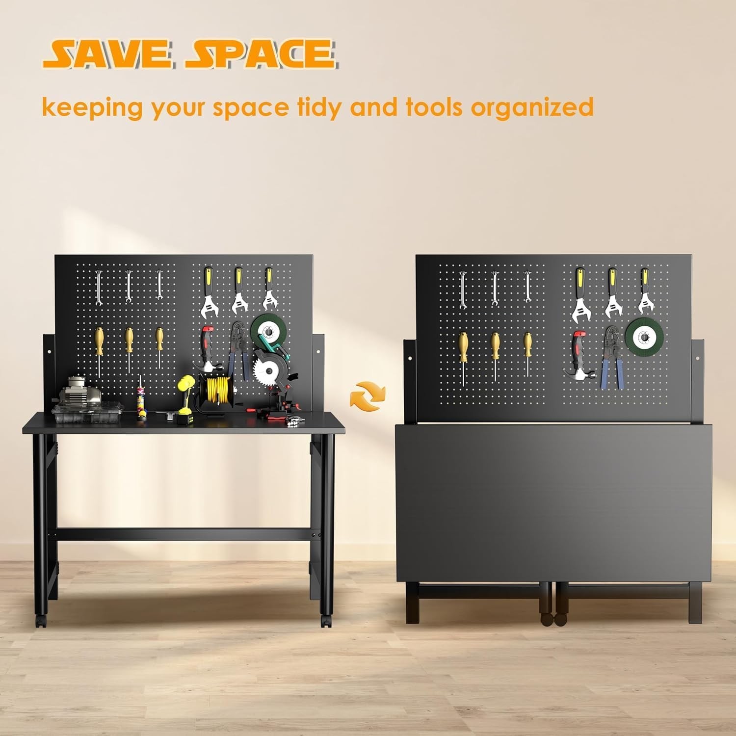 Metal Tool Work Bench Table Foldable Workbench&Pegboard for Garage,Workshop,Home