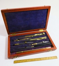 Antique late 1800s Drafting Set in Refinished Wooden Box.