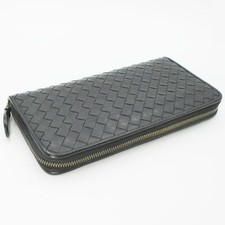 Bottega Veneta Intrecciato Round Zipper Long Wallet Black