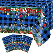 3 Pcs Christmas Tablecloths Disposable Plaid Christmas Tablecloth Plastic for Xm