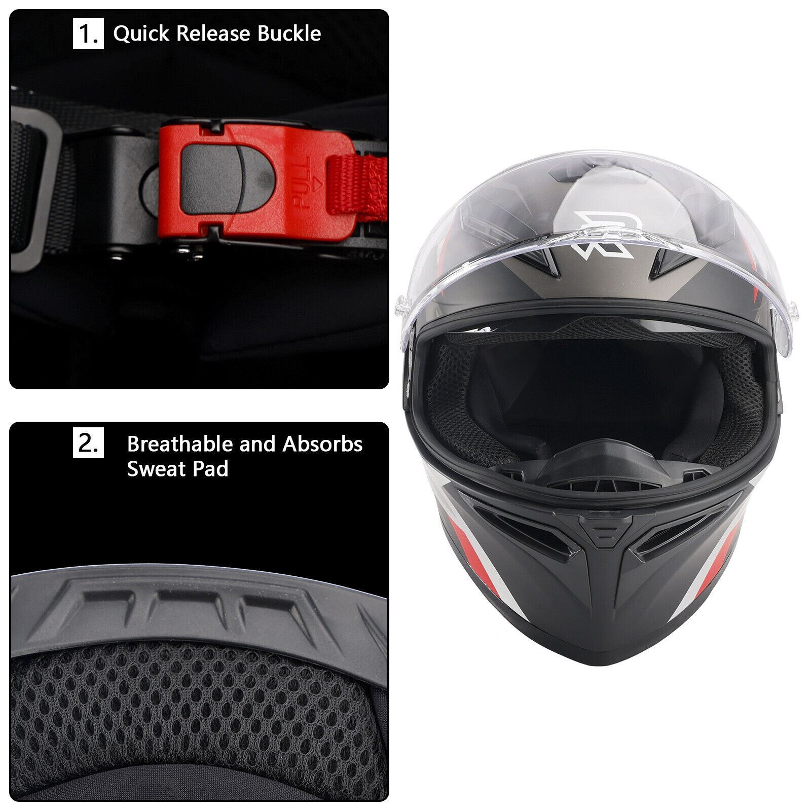 DOT Casco Moto Adulto Street Full Face Rosso Nero UK L