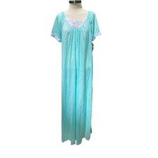 Vintage Quiet Moments Embroidered Blue Nightgown One Size floral