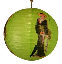 Japanese Geisha Design Round Paper Lantern (Green)