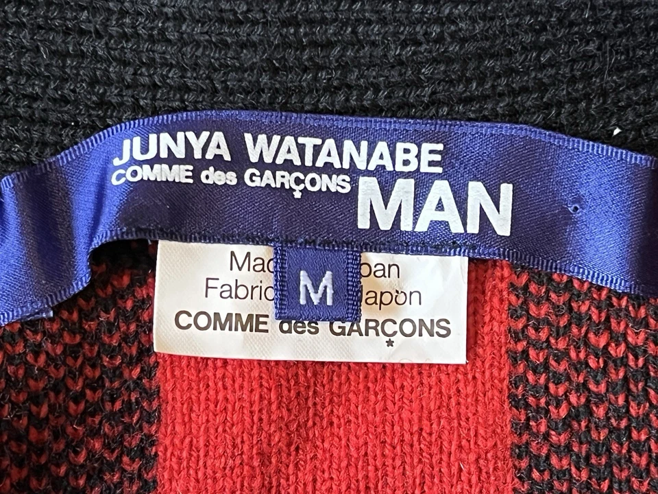 Suéter Cárdigan Junya Watanabe COMME des GARCONS MAN Gris Rojo Negro Cuadros De Colección Foto 3 de 4