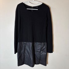 Theory Bowmont Black Long Sleeve Leather Panel Dress Size 6