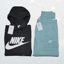 Nike Club Fleece 2 PC Sweatsuit Mens Size L Hoodie Jogger Tracksuit Gift Set NWT