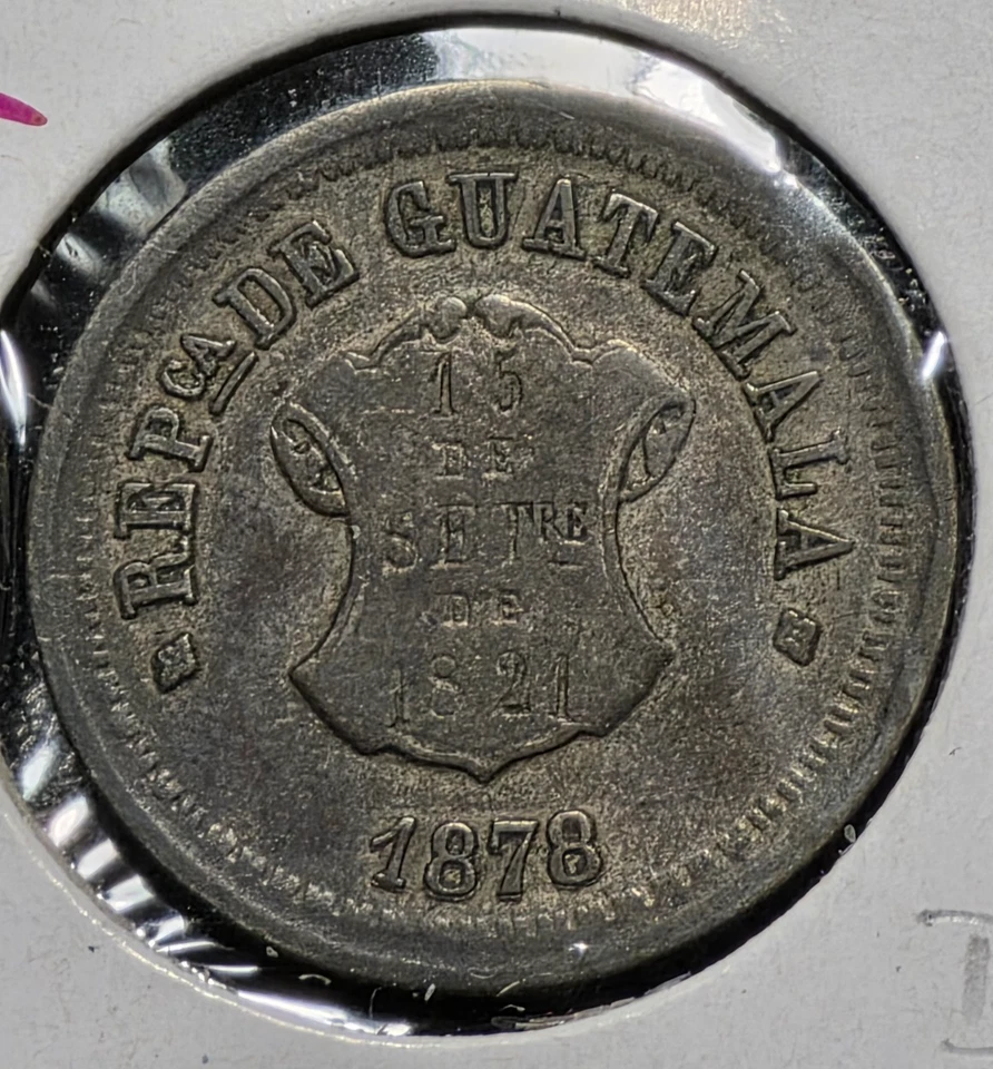 1878 Guatemala Silver 1 Real - Repunched Date RPD Error - Image 2 of 4