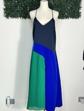 Cushnie For Target Blue/Green Colorblock Pleated Midi Dress Size 14