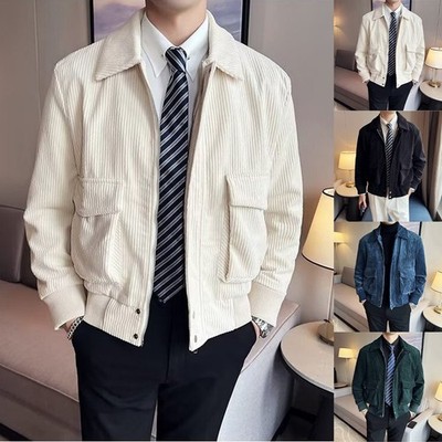 Cord Revers Jacke für Männer lose Arbeitskleidung Mantel Cardigan durchgehender Reißverschluss klassisch