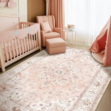Machine Washable Rugs Nursery Rug 5x7 Cute Girl Non Slip Low Pile Water