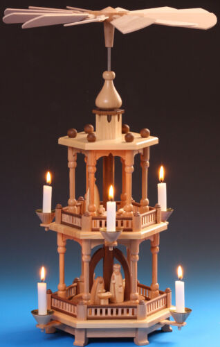 Pyramid 2-Story 51cm Christ Birth Sounding Ore Mountains 2-Story Tea Light New - Picture 1 of 1