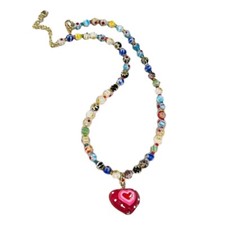 Colorful Beaded Coloured Glaze Necklace Bohemian Red Love Necklace for Girls