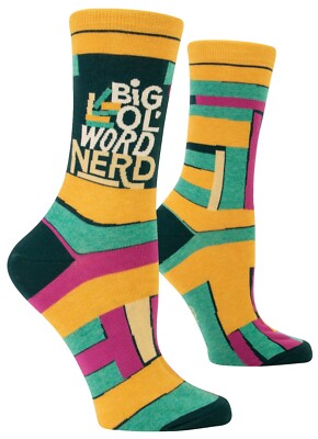 Blue Q Big 'Ol Word Nerd Crew-Socken Damen 4-9 tolles Geschenk bunt NEU