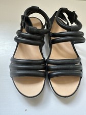 CLARKS TRIGENIC Black Leather Strappy Wedge Sandals Size 4D