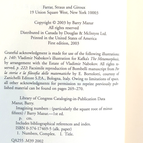 Imagining Numbers, Mazur, Barry Mathematics Hardcover 2003 - Picture 4 of 5