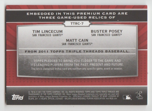 2011 Topps Triple Threads Relic Combos ERROR Stanton/Heyward/Alv. WRONG BACK /36 - Picture 2 of 2