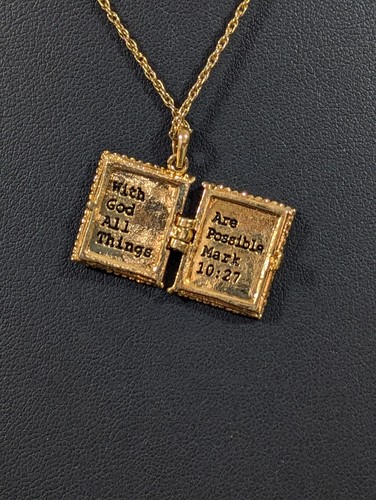 All Things Are Possible Locket Necklace Gold Tone Crystal Cross 19 in - Picture 2 of 11