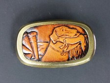 Vintage 1983 Great American Brass  Embossed Leather Duck Hunting Belt Buckle