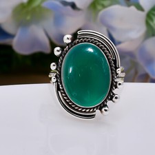 Natural Green Onyx Oval 925 Sterling Silver Ring Handmade Jewelry Gift For Her.