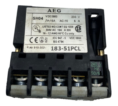 AEG SH04 CONTROL RELAY 22E VDE 0660 183-53PCL CONTACTOR RELAY 120V 6A 
