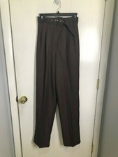 Asos Design High Waisted Pleated Belted Brown Dad Pants Polyester US SZ 4