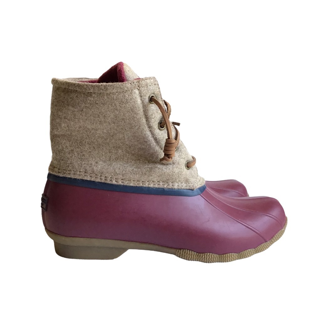 Sperry Saltwater Wool Womens Rain Duck Boots Tan Burgundy  display picture 3