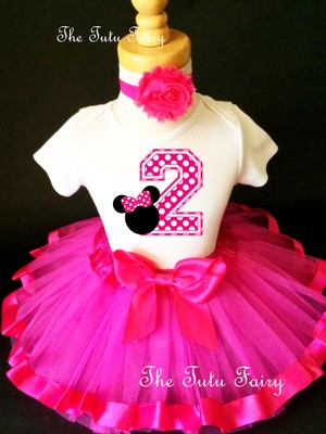 O58 Baby Minnie Mouse Red Girl 2nd Second Birthday Tutu Outfit Shirt Set