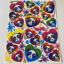 Vintage Lisa Frank Rainbow Painter Panda Bear Sticker Sheet S162 Misprint Error