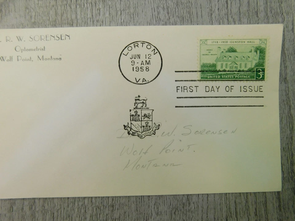First Day Issue Gunston Hall Lorton Virginia 1958 Vintage Stamp Envelope Cover - Image 2 of 4
