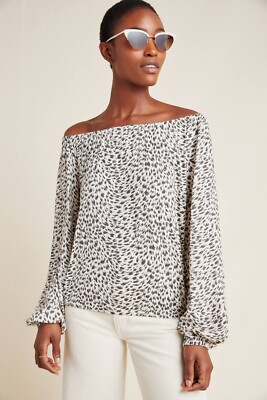 NWT Anthropologie Cascais Top Size Medium Animal Print Neutral Off The Shoulder