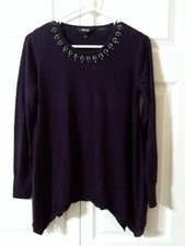 Simply Vera Wang Embellished Jeweled Neck Handkerchief Hem Sweater Size S