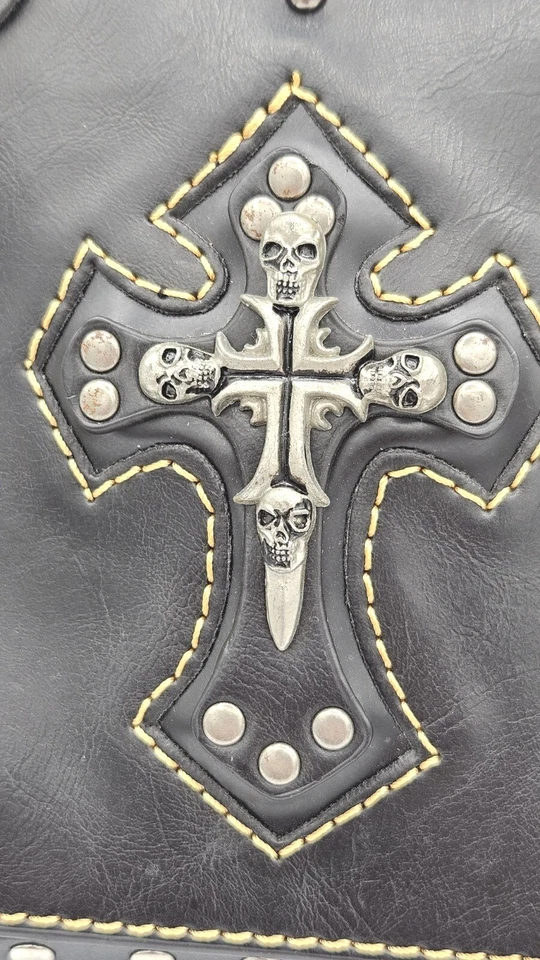 Bolso de Hombro Cartera DE COLECCIÓN ALMA DE LA ROSA CUERO NEGRO HECHO A MANO CALAVERA CRUZ Foto 3 de 4