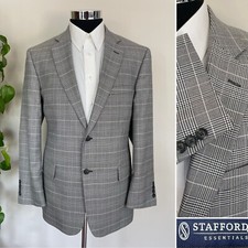 Stafford Essentials Mens Two Button Blazer Plaid Gray Sport Coat Jacket Size 42R