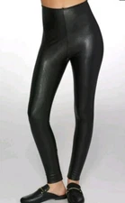 New Commando Women's Faux Leather Black Leggings with Control Top Size X-large
