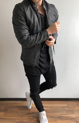 Neu Tigha Lederjacke TEO PADDY S M L XL XXL Schwarz Stone Grey