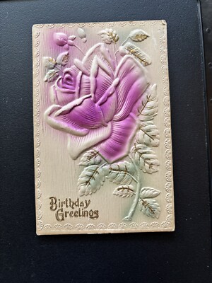 A Happy Birthday Vintage Embossed Floral Postcard Early 1900s